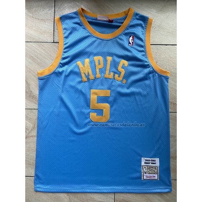 Camiseta Los Angeles Lakers Robert Horry NO 5 Mitchell & Ness 2001-02 Azul